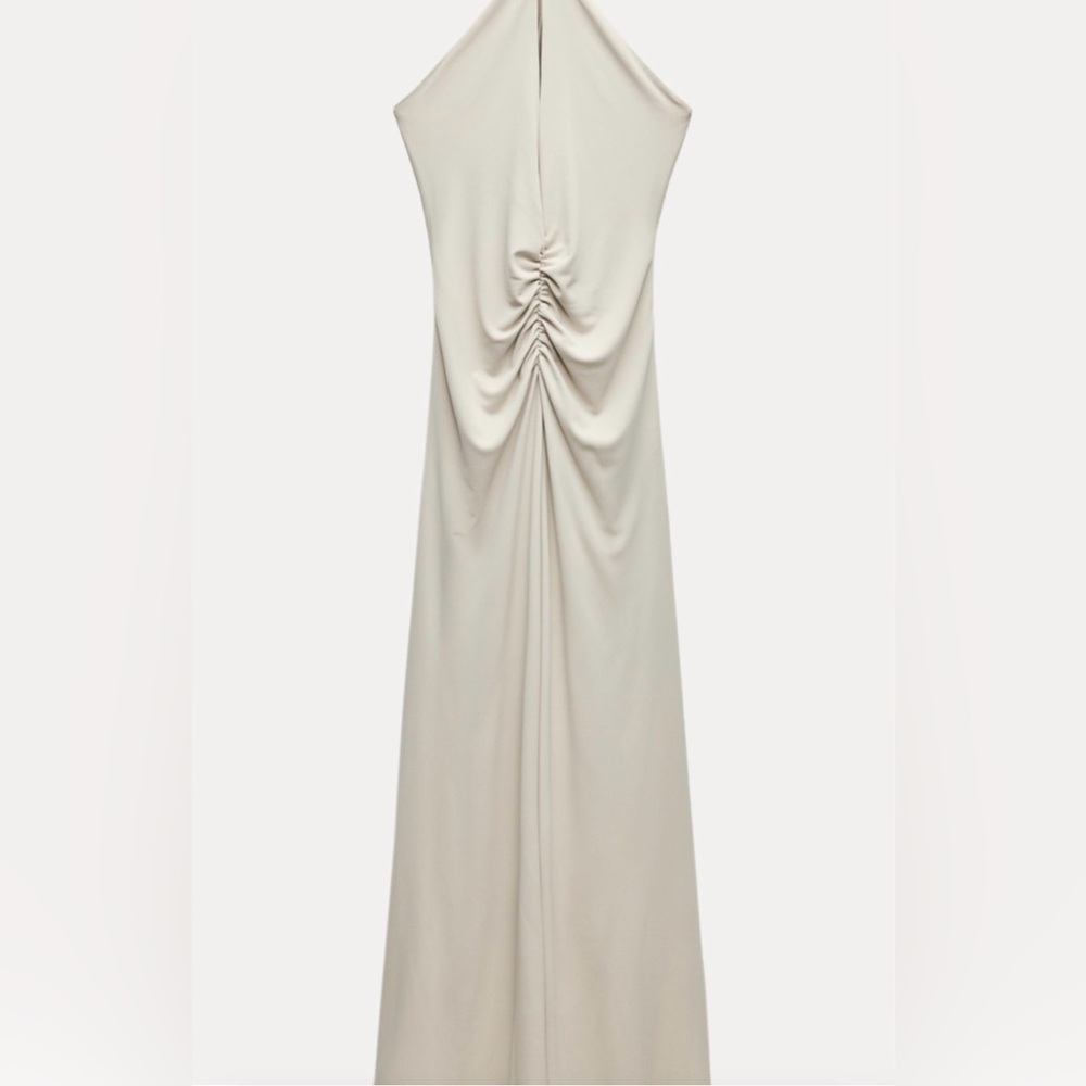 BRAND NEW‼️LONG DRAPED ZARA DRESS SIZE XL CREAM - Picture 4 of 7